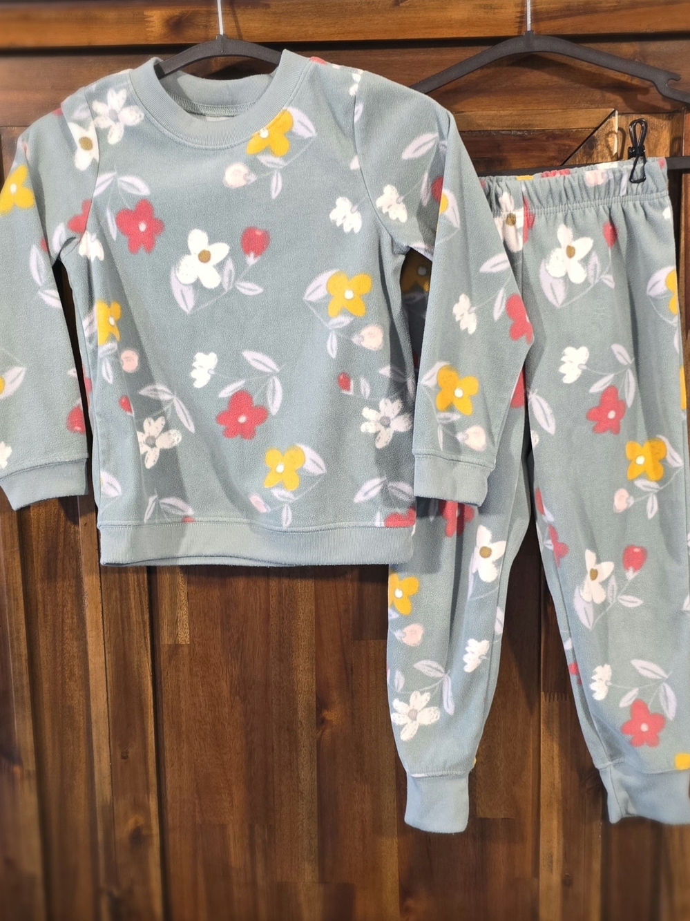 Carter's Light Teal Floral Fleece Pajama Set with Gold & Salmon Blooms